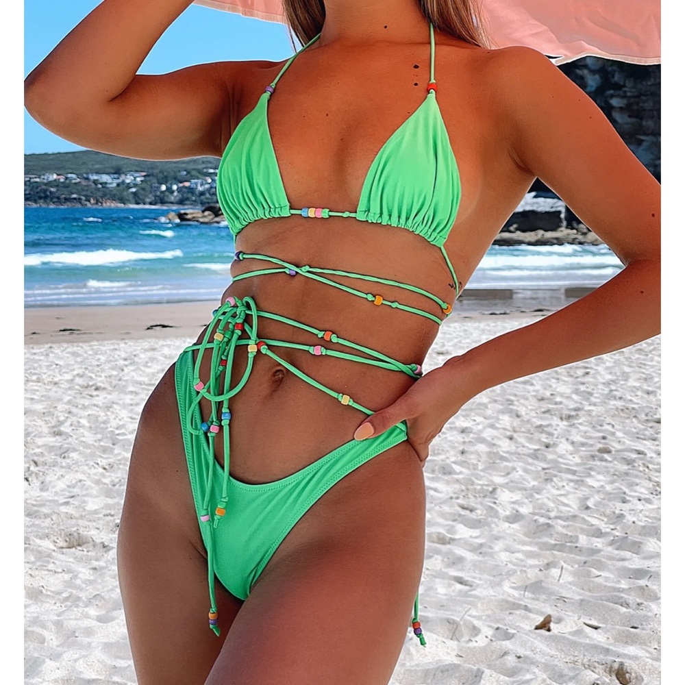 Our Hideaway Bikini Top and Till Sunset Bottoms in Green